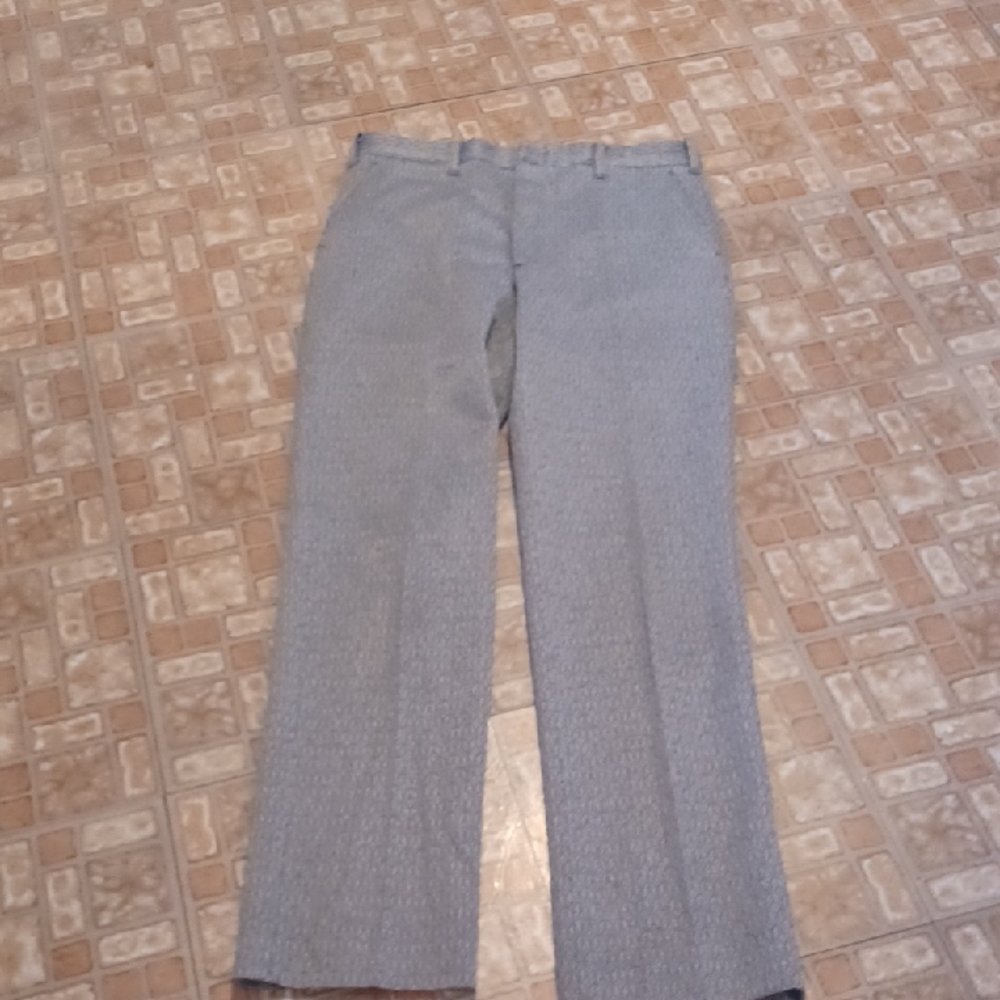 Men's Gray-blue Print Polyester Pants 1970's 34x33.5 Vintage Hubband